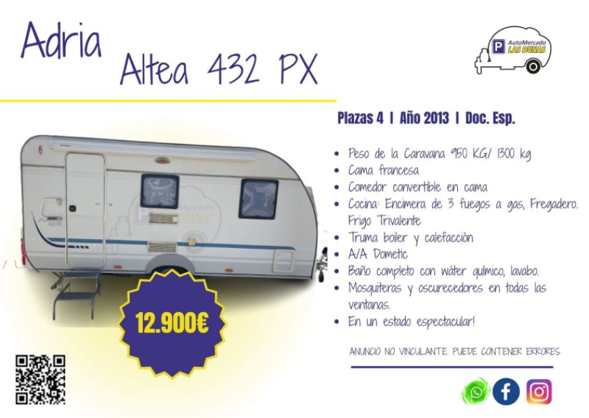 En venta Adria Altea 432 PX Blanco 2013 Alicante foto 8